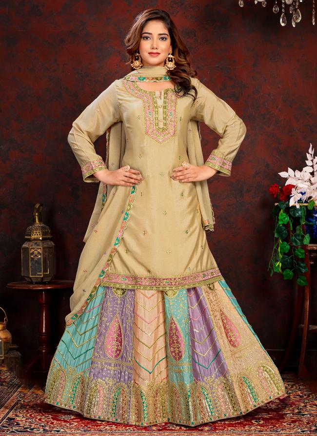 Georgette Morepeach Party Wear Embroidery Work Straight Suit